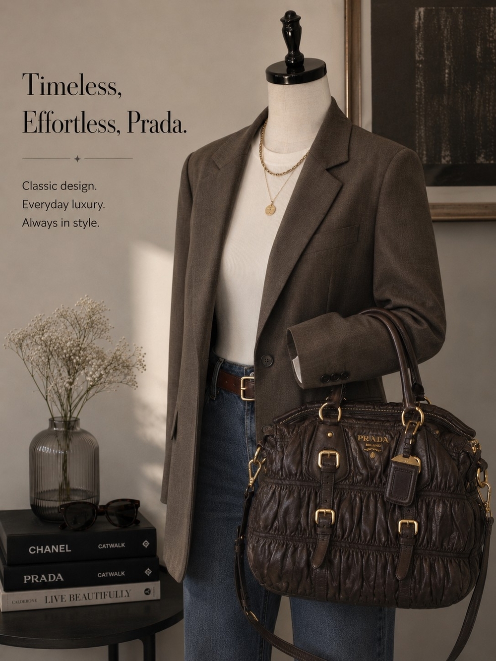 Prada Brown Quilted Leather Satchel Bag